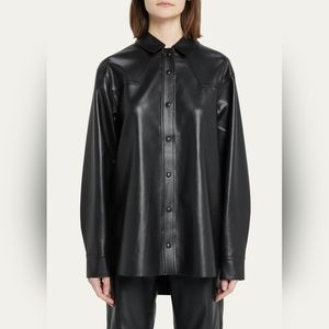 Agolde Lefi Snap-Front Vegan Leather Oversized Shirt Size Large